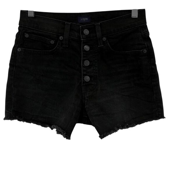 J.Crew Black High Rise Denim Cutoff Shorts Women’s 24 Button Fly Frayed Hem - Picture 1 of 7